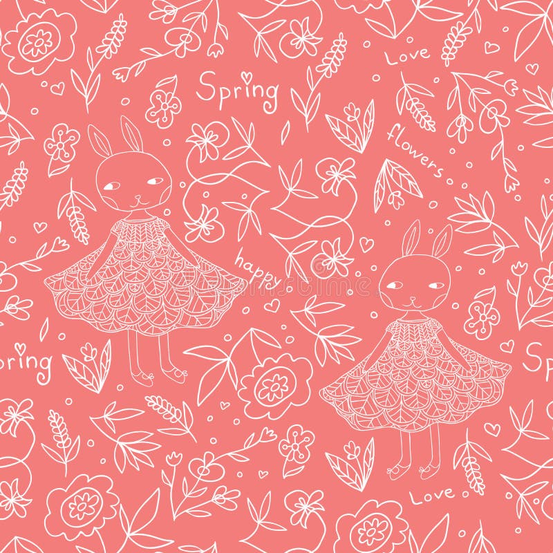 Teste padrão sem emenda do rosa bonito dos coelhos ilustração royalty free Teste padrão sem emenda do rosa bonito dos coelhos ilustração royalty free