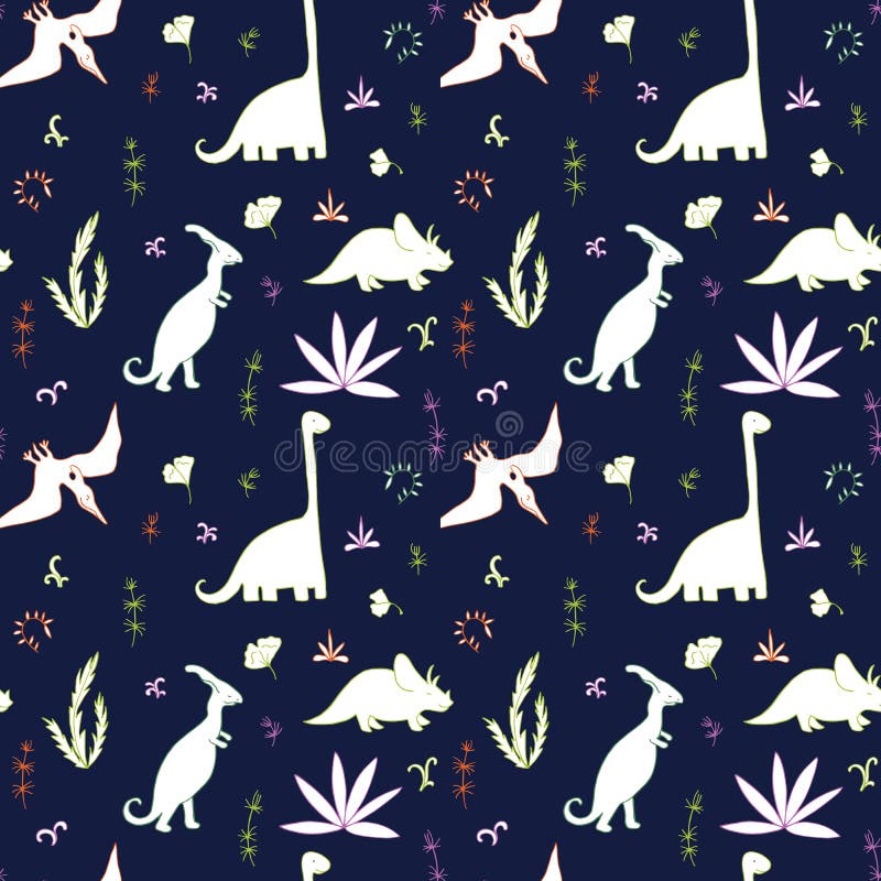 Padrão contínuo vetorial abstrato com dinossauros ilustração royalty free