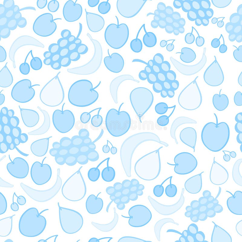 Teste padrão sem emenda do vetor azul da garatuja do fruto ilustração royalty free Teste padrão sem emenda do vetor azul da garatuja do fruto ilustração royalty free