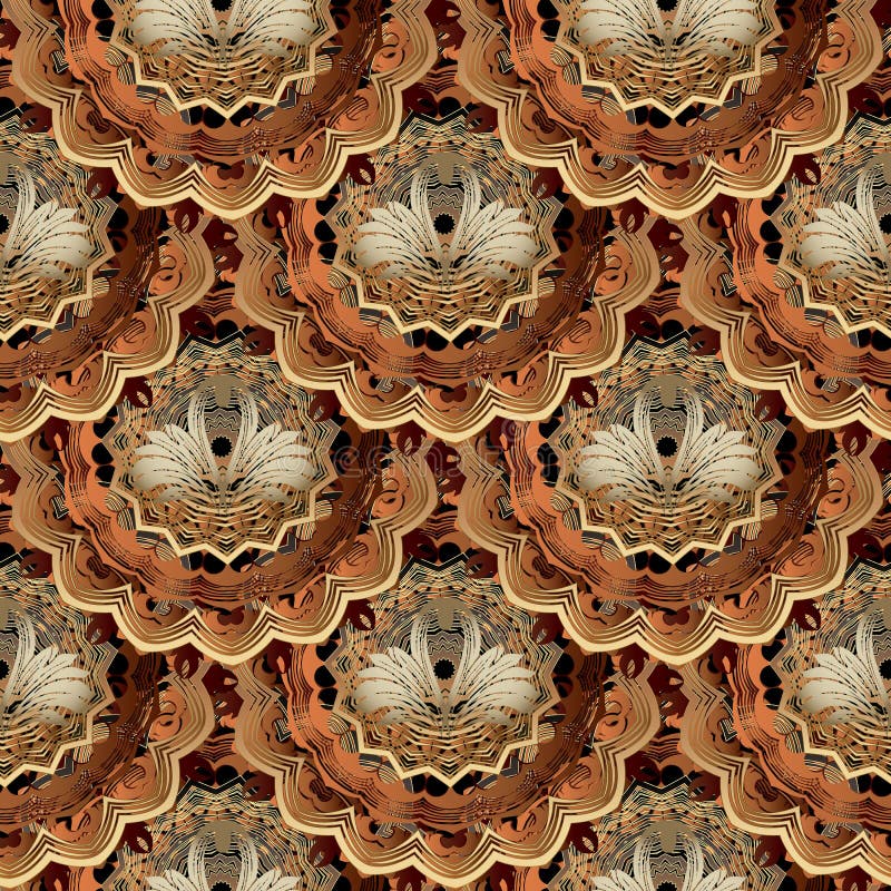 Teste padrão sem emenda do vetor barroco do ouro 3d Fundo ornamentado decorativo do vintage Ornamento luxuoso telhado bonito com ilustração royalty free Teste padrão sem emenda do vetor barroco do ouro 3d Fundo ornamentado decorativo do vintage Ornamento luxuoso telhado bonito com ilustração royalty free