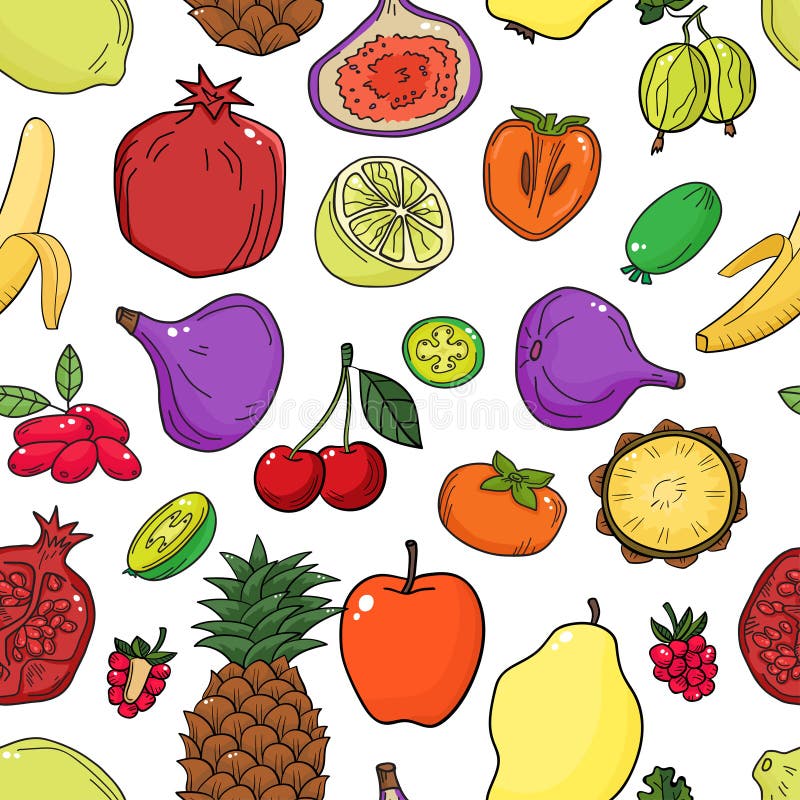Teste padrão sem emenda do vetor colorido com frutos Fundo saudável abstrato do alimento ilustração do vetor Teste padrão sem emenda do vetor colorido com frutos Fundo saudável abstrato do alimento ilustração do vetor