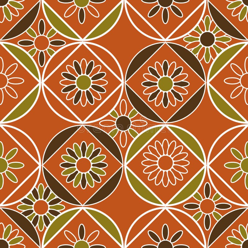 Teste padrão sem emenda do vetor com as telhas geométricas decoradas com motivos florais ilustração stock Teste padrão sem emenda do vetor com as telhas geométricas decoradas com motivos florais ilustração stock