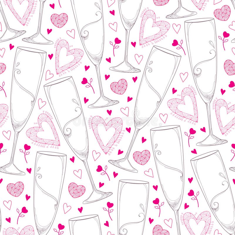 Padrão contínuo vetorial com copo de vinho em contorno ilustração royalty free