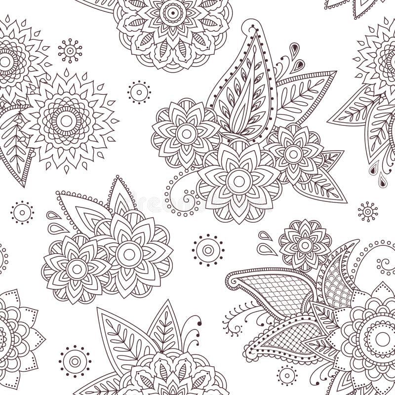Teste padrão sem emenda do vetor da garatuja da tatuagem do mehndi de paisley da hena ilustração royalty free Teste padrão sem emenda do vetor da garatuja da tatuagem do mehndi de paisley da hena ilustração royalty free