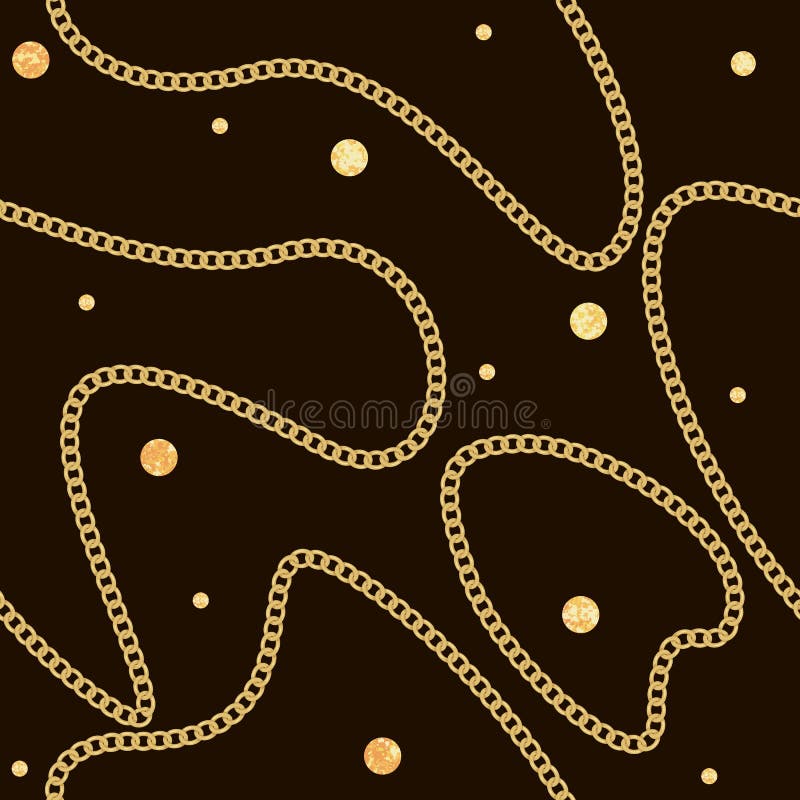 Teste padrão sem emenda do vetor de confetes da corrente dourada e da folha no fundo preto ilustração do vetor Teste padrão sem emenda do vetor de confetes da corrente dourada e da folha no fundo preto ilustração do vetor