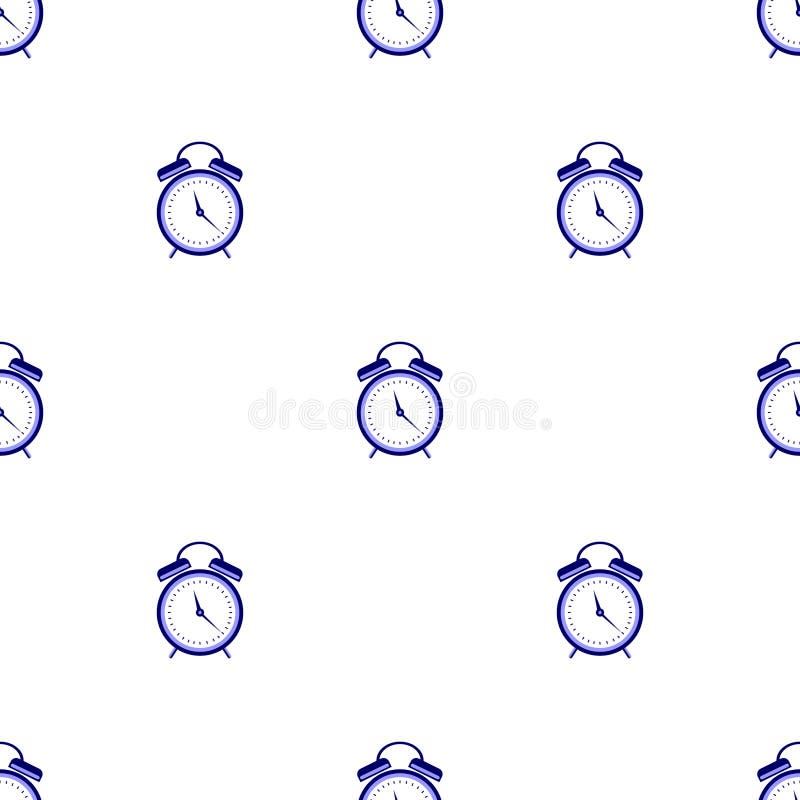 Teste padrão sem emenda do vetor Fundo simétrico com os despertadores azuis no fundo branco ilustração royalty free Teste padrão sem emenda do vetor Fundo simétrico com os despertadores azuis no fundo branco ilustração royalty free