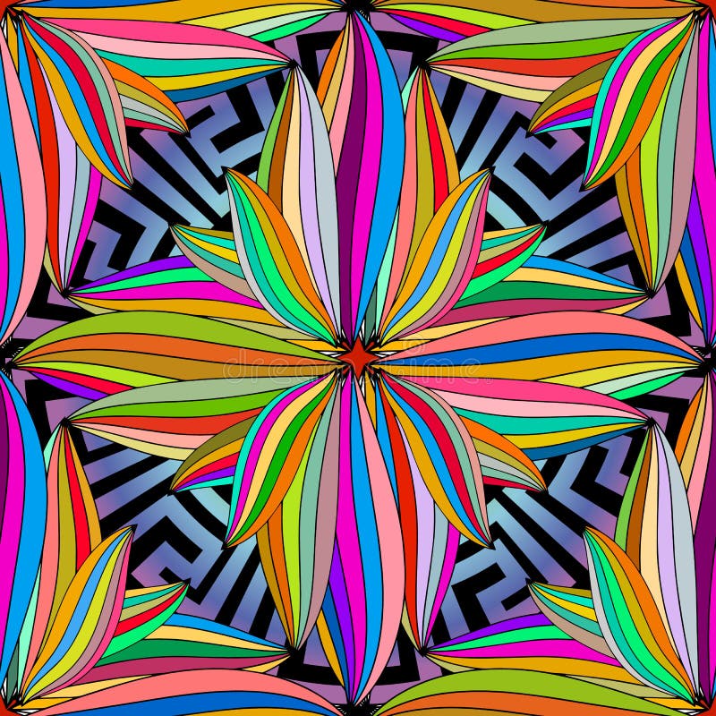 Teste padrão sem emenda do vetor grego floral colorido da mandala Multicolo ilustração stock Teste padrão sem emenda do vetor grego floral colorido da mandala Multicolo ilustração stock