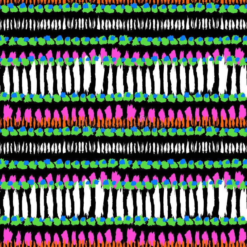 Striped hand painted vector seamless pattern with ethnic and tribal motifs in multiple bright colors for winter fall fashion. Striped hand painted vector seamless pattern with ethnic and tribal motifs in multiple bright colors for winter fall fashion.