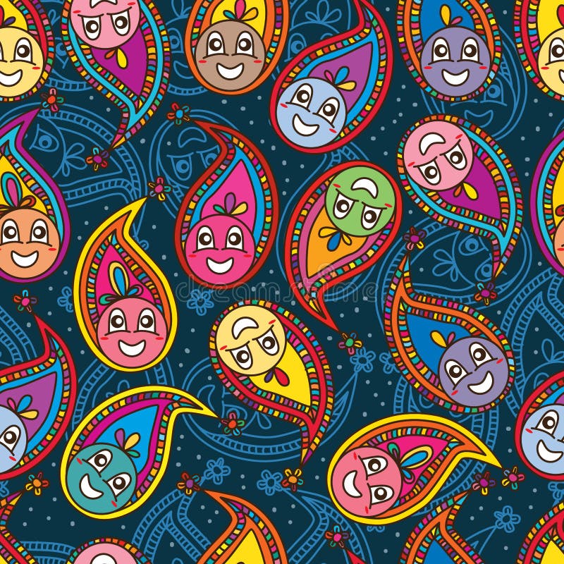 Teste padrão sem emenda dos desenhos animados de Paisley ilustração royalty free Teste padrão sem emenda dos desenhos animados de Paisley ilustração royalty free