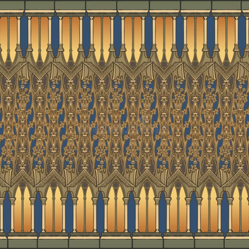 Teste padrão sem emenda dos elementos architectual medievais em um estilo de uma tapeçaria medieval ou de um manuscrito iluminado ilustração royalty free Teste padrão sem emenda dos elementos architectual medievais em um estilo de uma tapeçaria medieval ou de um manuscrito iluminado ilustração royalty free