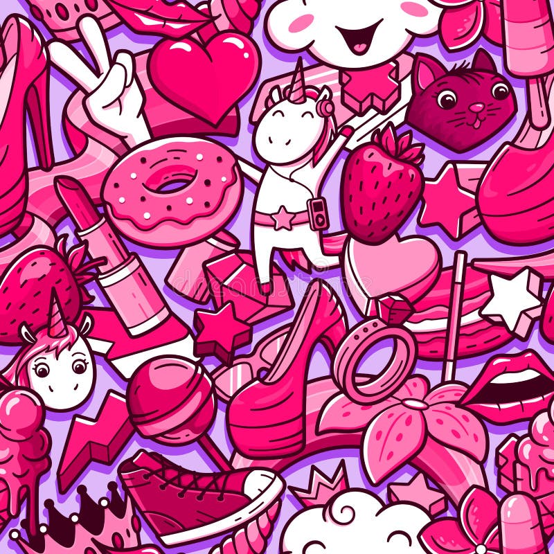Teste padrão sem emenda dos grafittis com garatujas de menina ilustração royalty free Teste padrão sem emenda dos grafittis com garatujas de menina ilustração royalty free