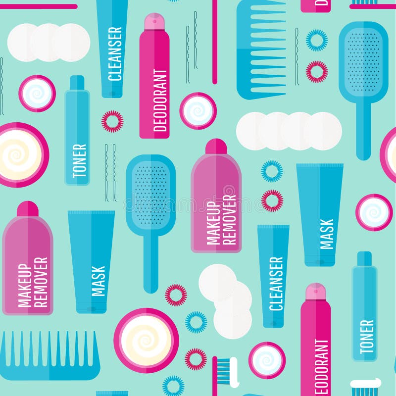 Teste padrão sem emenda dos produtos de beleza do vetor ilustração stock Teste padrão sem emenda dos produtos de beleza do vetor ilustração stock