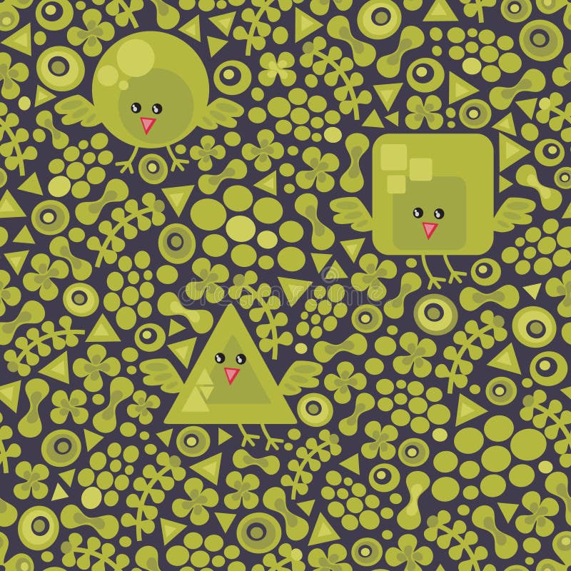 Teste padrão sem emenda dos pássaros verdes abstratos. ilustração do vetor