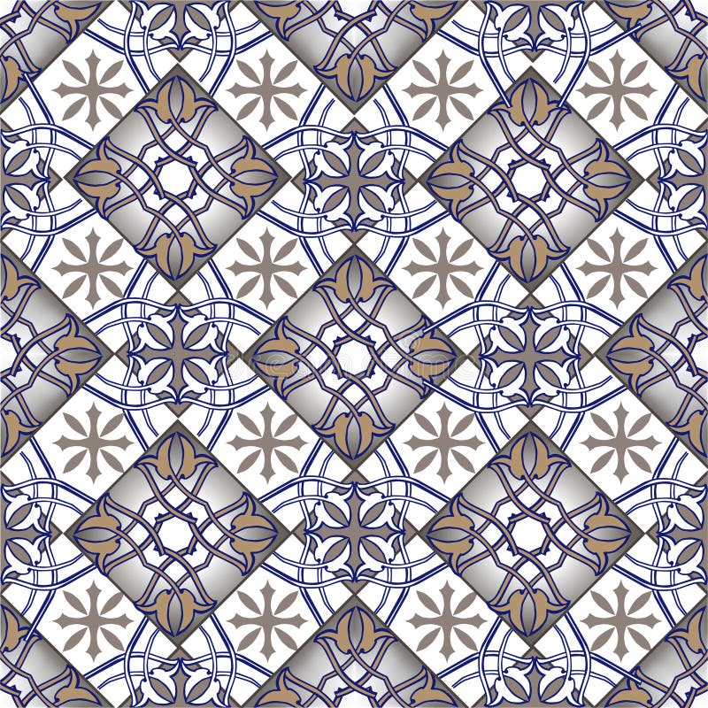 Teste padrão sem emenda dos retalhos do marroquino, das telhas portuguesas em cores azuis e marrons O ornamento decorativo pode s ilustração royalty free Teste padrão sem emenda dos retalhos do marroquino, das telhas portuguesas em cores azuis e marrons O ornamento decorativo pode s ilustração royalty free