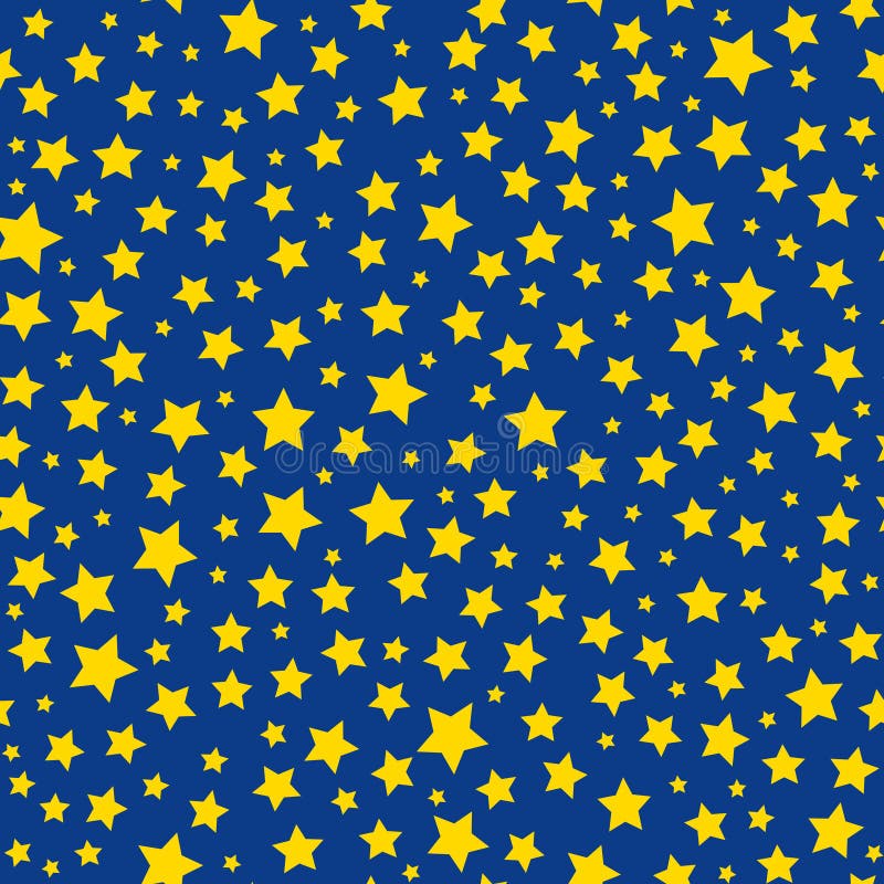 Teste padrão sem emenda dourado do céu azul das estrelas ilustração stock Teste padrão sem emenda dourado do céu azul das estrelas ilustração stock