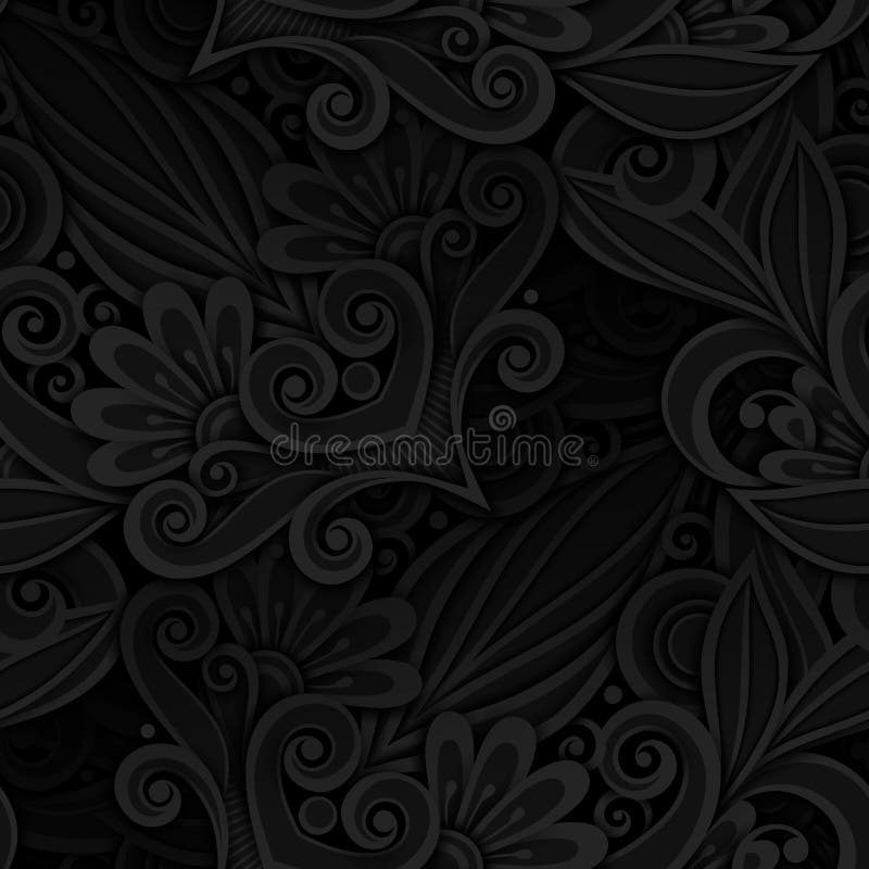 Teste padrão sem emenda escuro do vetor com ornamento floral ilustração stock Teste padrão sem emenda escuro do vetor com ornamento floral ilustração stock