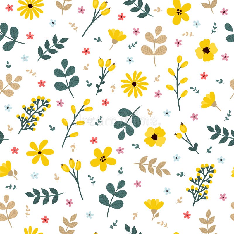 Adorável padrão floral contínuo com flores e ramos ilustração royalty free