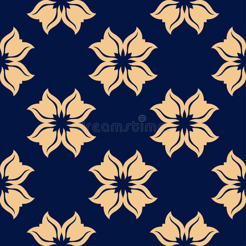 Teste padrão sem emenda floral dourado no fundo azul ilustração stock Teste padrão sem emenda floral dourado no fundo azul ilustração stock