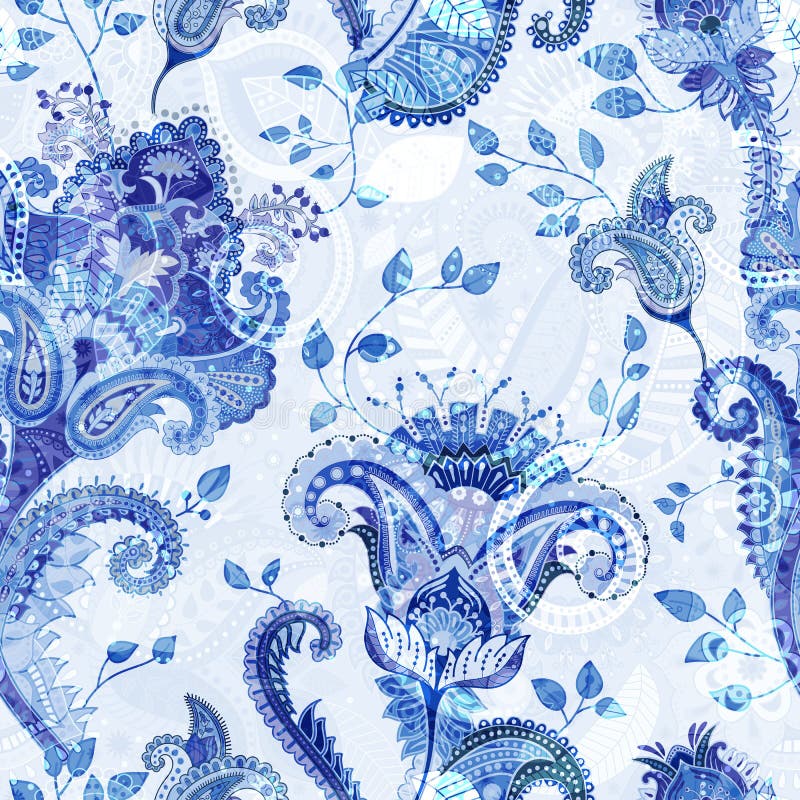 Teste padrão sem emenda floral, efeito da textura Ornamento colorido indiano Flores e Paisley decorativos do vetor Estilo étnico ilustração royalty free Teste padrão sem emenda floral, efeito da textura Ornamento colorido indiano Flores e Paisley decorativos do vetor Estilo étnico ilustração royalty free