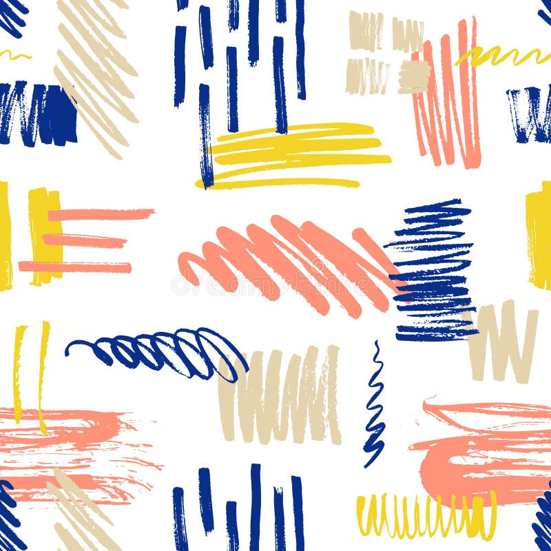 Teste padrão sem emenda heterogêneo com os splotches do garrancho e da pintura ou borrões no fundo branco Contexto vibrante com c ilustração do vetor Teste padrão sem emenda heterogêneo com os splotches do garrancho e da pintura ou borrões no fundo branco Contexto vibrante com c ilustração do vetor