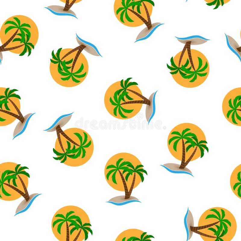 Teste padrão sem emenda, ilha com as palmeiras no mar no fundo do sol ilustração royalty free Teste padrão sem emenda, ilha com as palmeiras no mar no fundo do sol ilustração royalty free