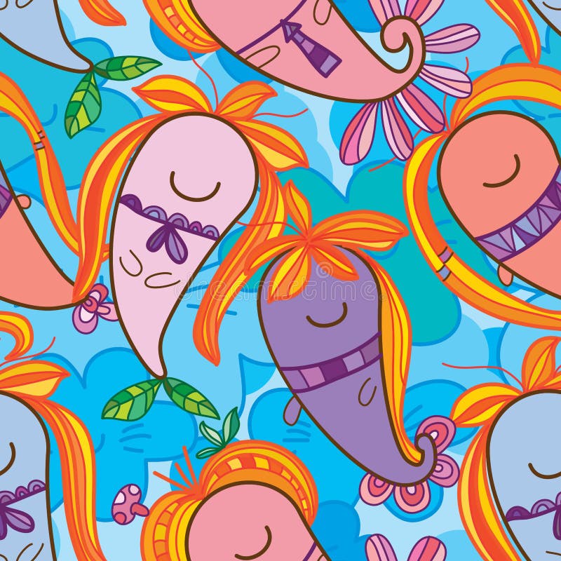 Teste padrão sem emenda louco dos desenhos animados de Paisley ilustração stock Teste padrão sem emenda louco dos desenhos animados de Paisley ilustração stock