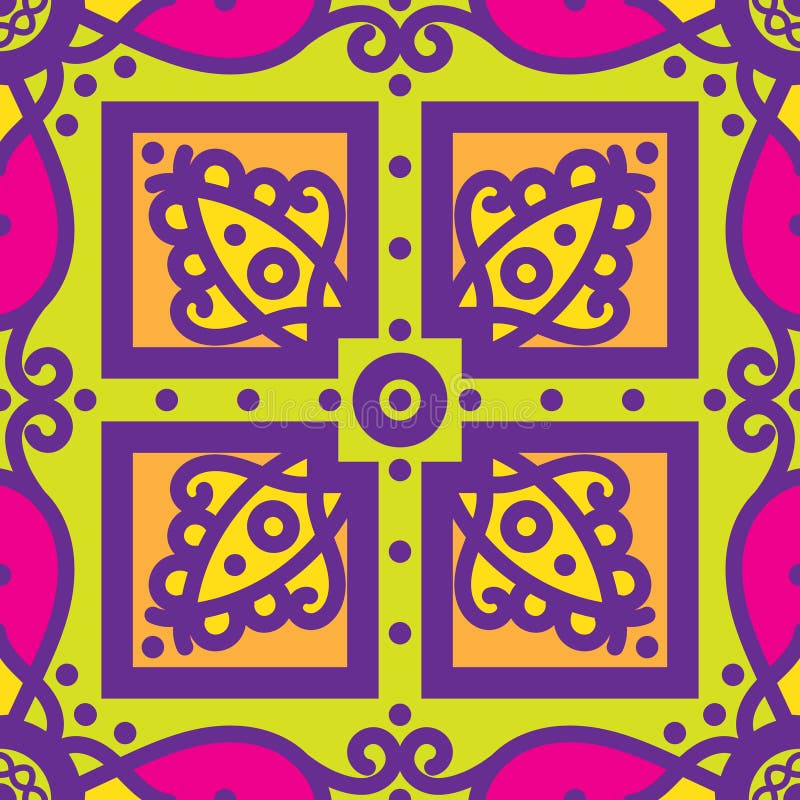 Teste padrão sem emenda mexicano do oblana de Talavera ilustração royalty free Teste padrão sem emenda mexicano do oblana de Talavera ilustração royalty free