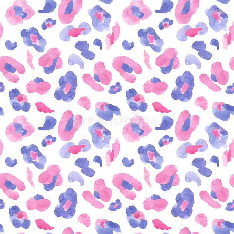 Teste padrão sem emenda na moda da pele do leopardo ou da chita da aquarela no fundo branco Cópia infinita animal com rosa e os p ilustração stock Teste padrão sem emenda na moda da pele do leopardo ou da chita da aquarela no fundo branco Cópia infinita animal com rosa e os p ilustração stock