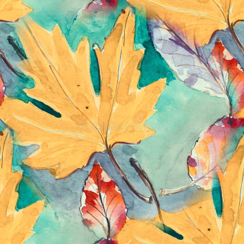 Teste padrão sem emenda pintado à mão Folhas de outono do Watercolour elemento bonito da natureza Ilustração desenho digital e ilustração royalty free Teste padrão sem emenda pintado à mão Folhas de outono do Watercolour elemento bonito da natureza Ilustração desenho digital e ilustração royalty free
