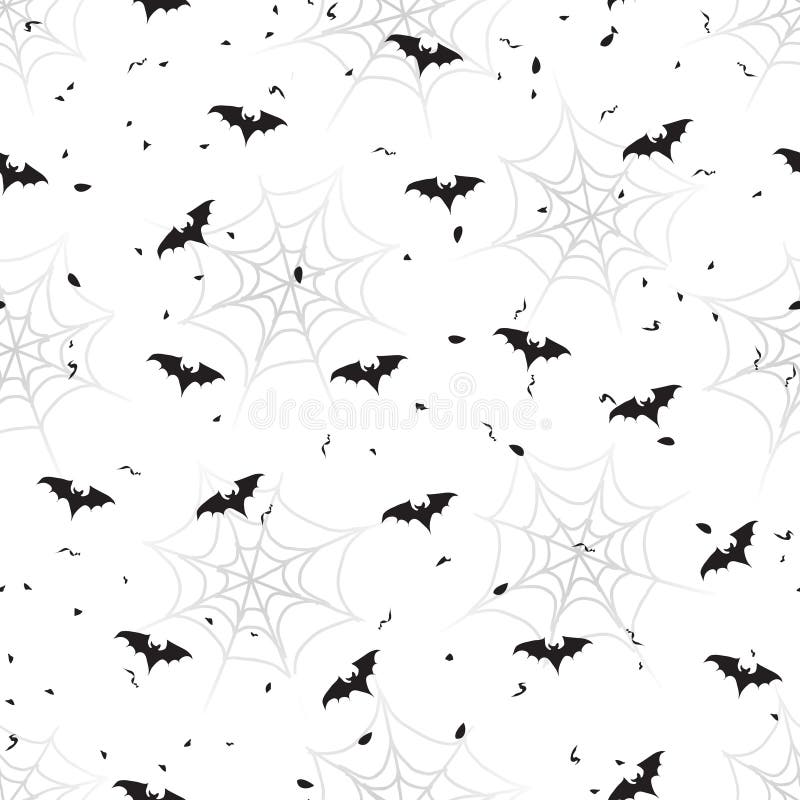 Padrão vetorial contínuo a preto e branco para o Halloween com morcegos e teias de aranha ilustração stock