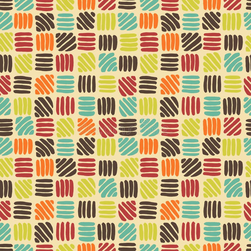 Hand drawn abstract geometric seamless pattern in retro palette. Hand drawn abstract geometric seamless pattern in retro palette.