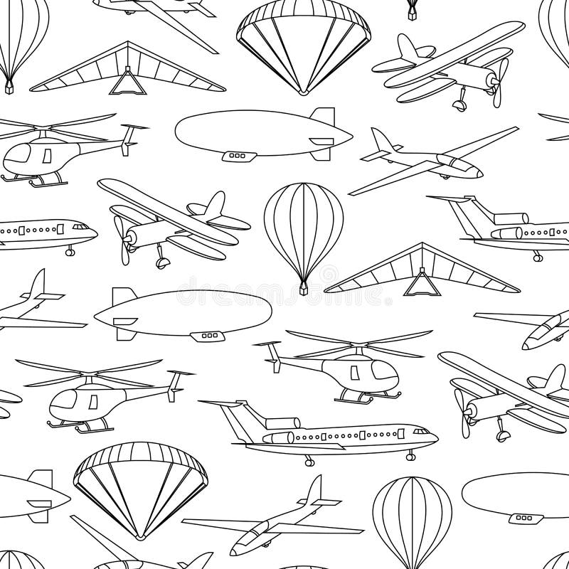 Teste padrão sem emenda retro do curso dos balões e dos aviões ilustração do vetor Teste padrão sem emenda retro do curso dos balões e dos aviões ilustração do vetor