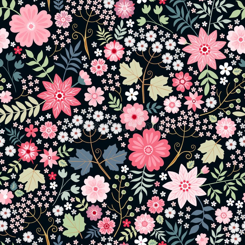 Teste padrão sem emenda romântico com as flores cor-de-rosa pequenas e as folhas verdes Ilustração floral de Ditsy ilustração do vetor Teste padrão sem emenda romântico com as flores cor-de-rosa pequenas e as folhas verdes Ilustração floral de Ditsy ilustração do vetor