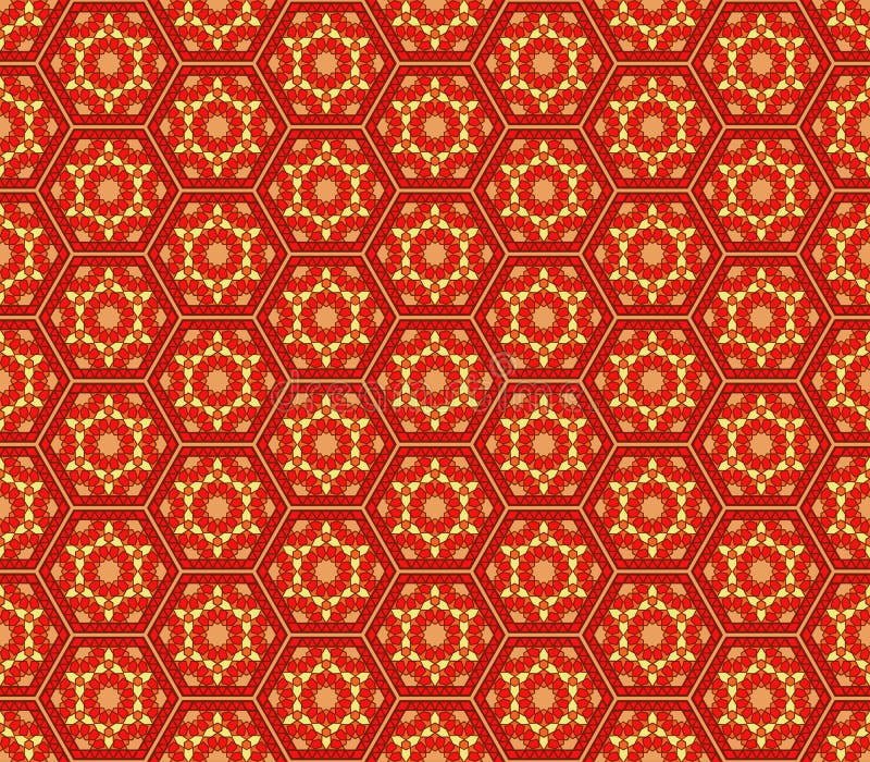 Teste padrão sem emenda sextavado vermelho do amarelo alaranjado do estilo de Médio Oriente ilustração stock Teste padrão sem emenda sextavado vermelho do amarelo alaranjado do estilo de Médio Oriente ilustração stock
