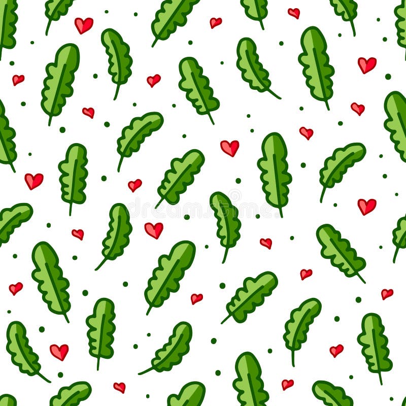 Teste padrão sem emenda simples Plantas verdes, corações vermelhos ilustração stock Teste padrão sem emenda simples Plantas verdes, corações vermelhos ilustração stock
