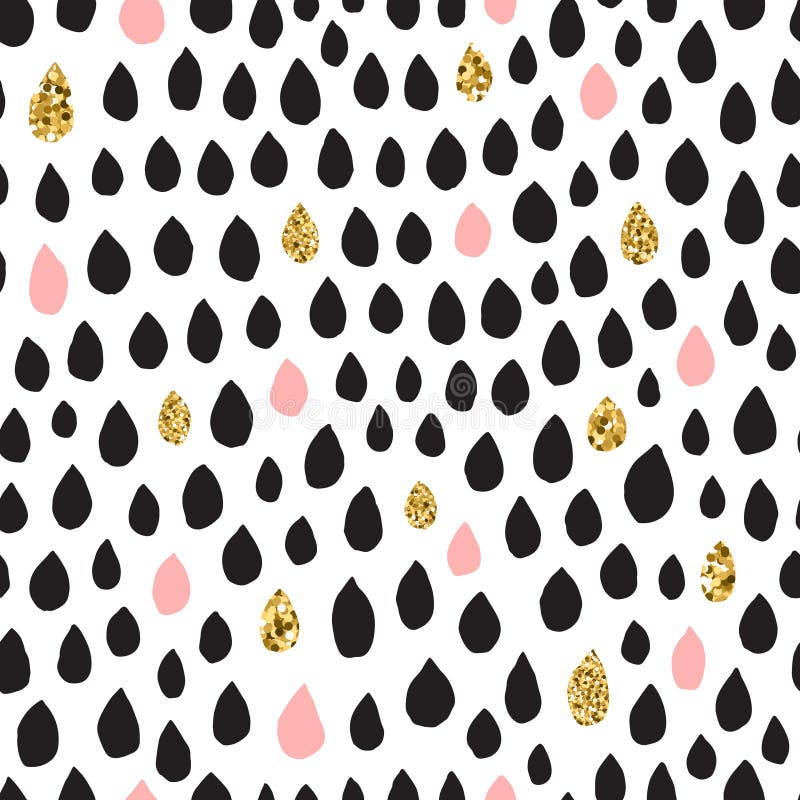 Teste padrão sem emenda tirado mão de tinta preta, cor-de-rosa & do ouro do vetor da gota ilustração royalty free Teste padrão sem emenda tirado mão de tinta preta, cor-de-rosa & do ouro do vetor da gota ilustração royalty free