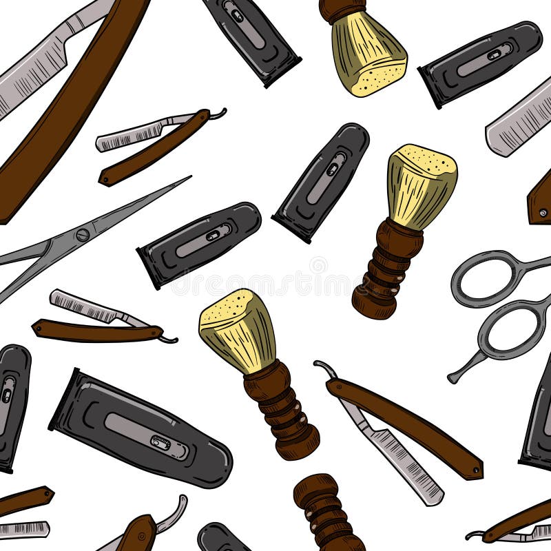 Teste padrão sem emenda tirado mão do barbeiro retro ilustração do vetor Teste padrão sem emenda tirado mão do barbeiro retro ilustração do vetor