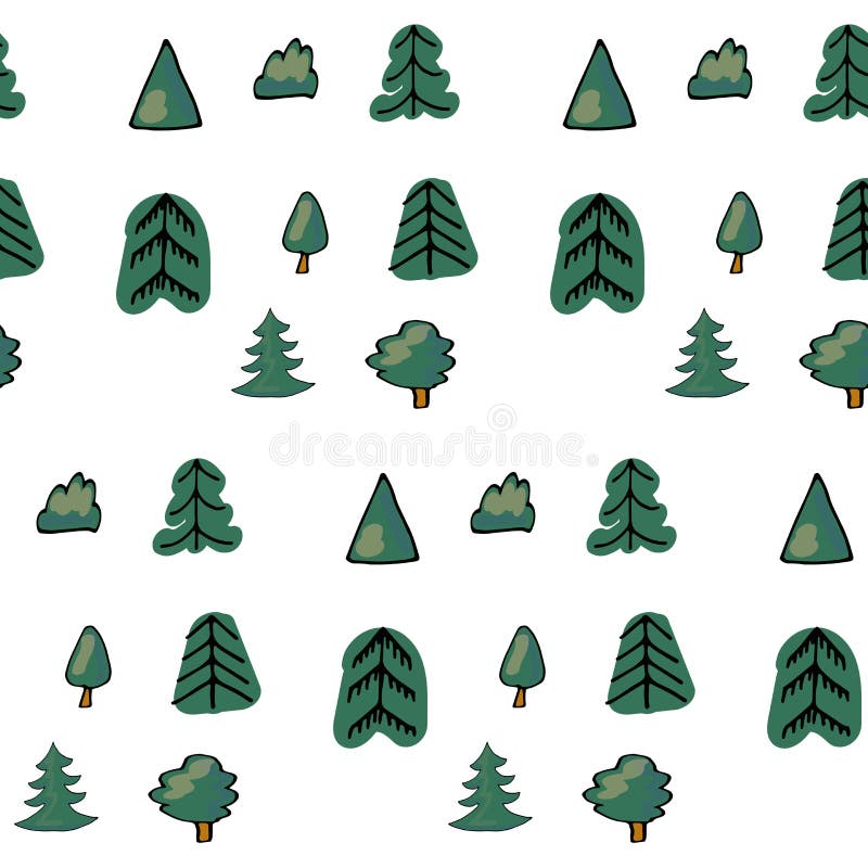 Teste padrão sem emenda verde de árvores e de arbustos diferentes Ilustração da floresta do vetor no fundo branco Desenhos animad ilustração stock Teste padrão sem emenda verde de árvores e de arbustos diferentes Ilustração da floresta do vetor no fundo branco Desenhos animad ilustração stock