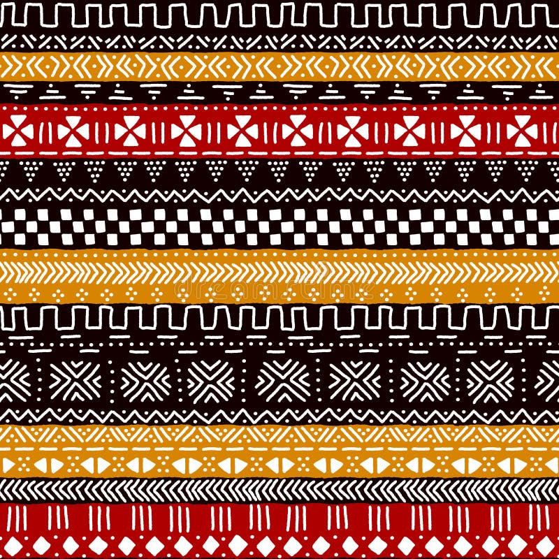 Teste padrão sem emenda vermelho preto da tela africana tradicional amarela e branca do mudcloth, vetor ilustração royalty free Teste padrão sem emenda vermelho preto da tela africana tradicional amarela e branca do mudcloth, vetor ilustração royalty free