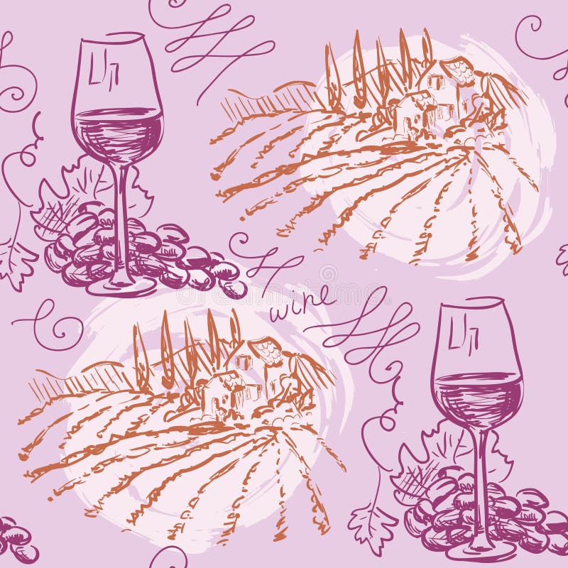 Padrão contínuo - vinho e vinificação ilustração stock