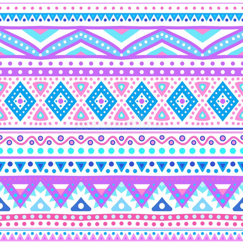 Tribal ethnic seamless stripe pattern. Vector illustration for your cute feminine romantic design. Aztec sign on white background. Pink, purple and blue colors. Borders and frames. Tribal ethnic seamless stripe pattern. Vector illustration for your cute feminine romantic design. Aztec sign on white background. Pink, purple and blue colors. Borders and frames.