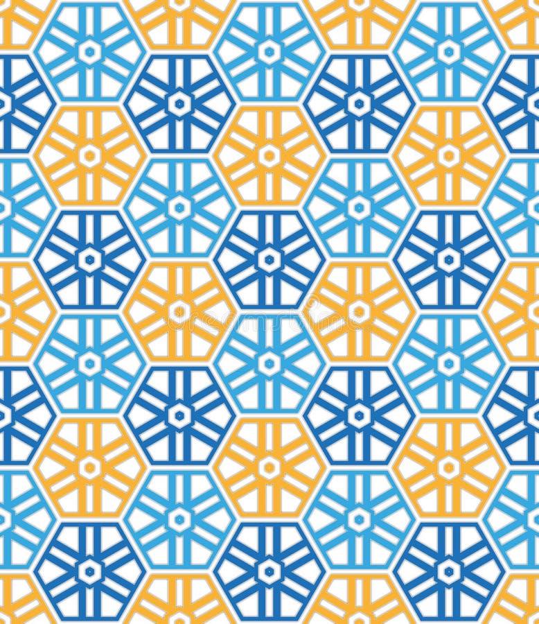 Padrão hexagonal azul e laranja em tecido ilustração royalty free