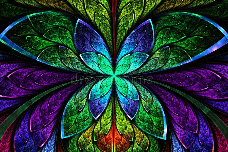 Teste padrão simétrico colorido do fractal como a flor ou a borboleta ilustração royalty free Teste padrão simétrico colorido do fractal como a flor ou a borboleta ilustração royalty free