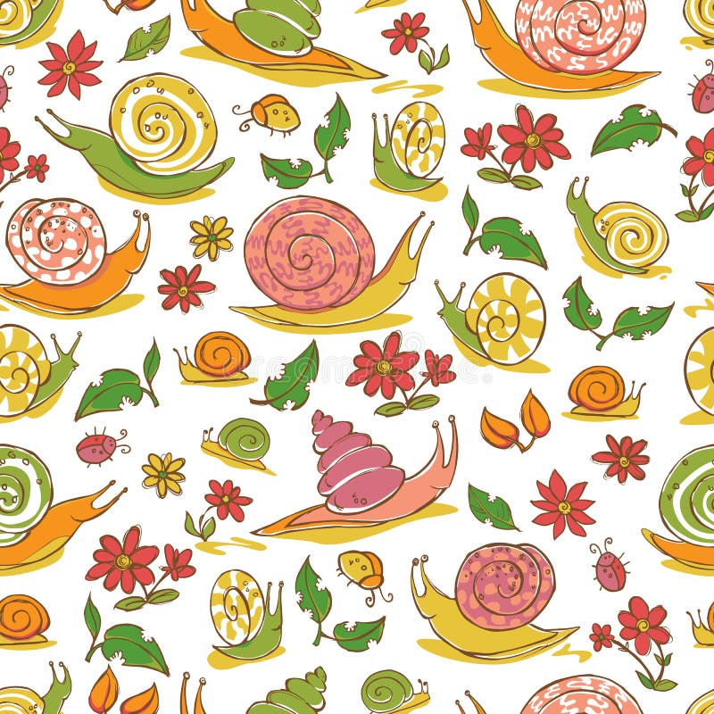 Teste padrão tirado da repetição dos caracóis e das flores do vetor mão branca Apropriado para o papel de embrulho, a matéria têx ilustração royalty free Teste padrão tirado da repetição dos caracóis e das flores do vetor mão branca Apropriado para o papel de embrulho, a matéria têx ilustração royalty free