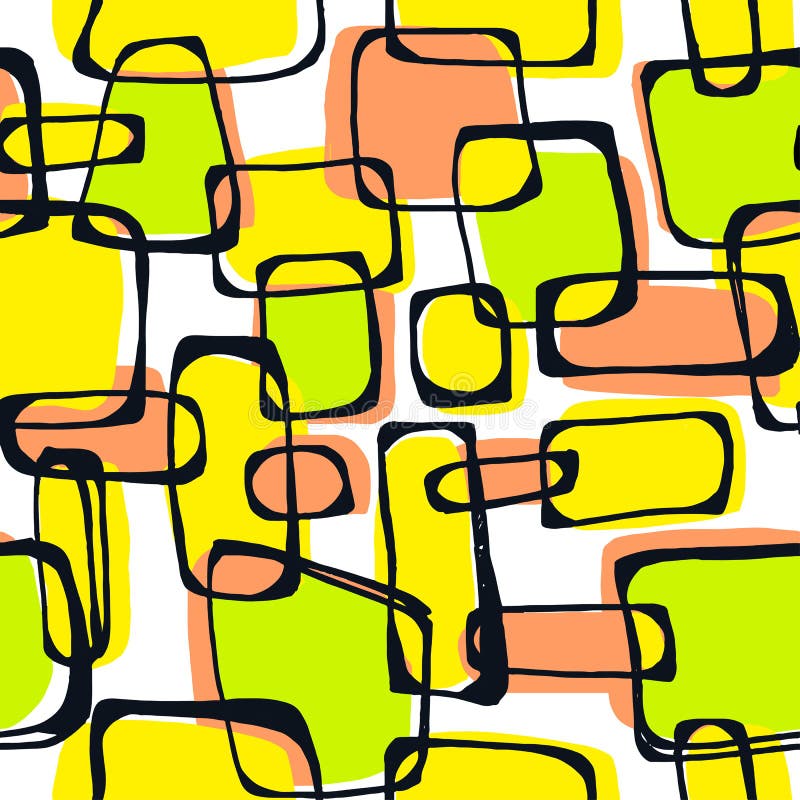 Teste padrão tirado dos anos 60 do pop art do vetor tinta sem emenda Exp pintado à mão ilustração stock Teste padrão tirado dos anos 60 do pop art do vetor tinta sem emenda Exp pintado à mão ilustração stock