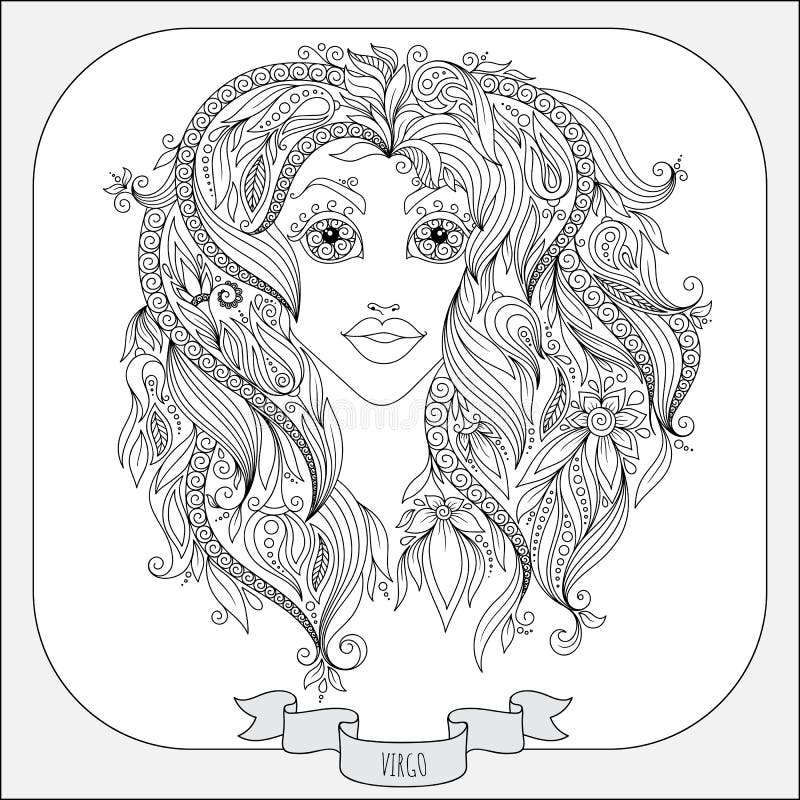 Teste padrão tirado mão para a Virgem do zodíaco do livro para colorir ilustração stock Teste padrão tirado mão para a Virgem do zodíaco do livro para colorir ilustração stock
