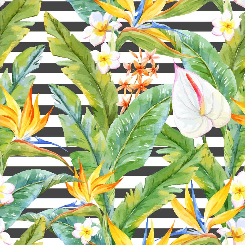 Teste padrão tropical da aquarela ilustração royalty free Teste padrão tropical da aquarela ilustração royalty free