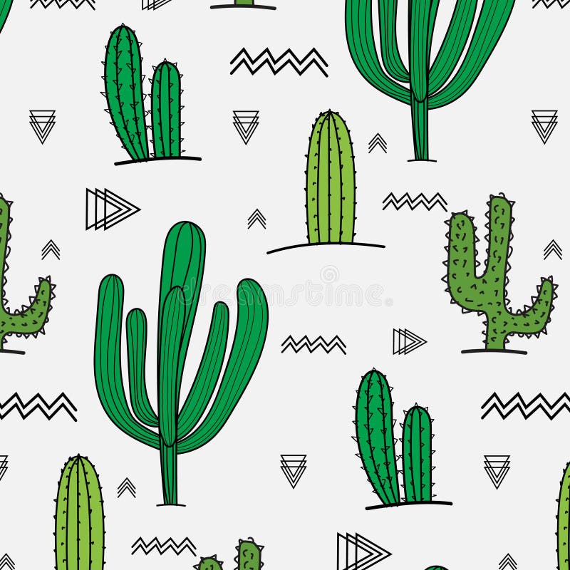 Teste padrão tropical tirado mão do cacto ilustração royalty free Teste padrão tropical tirado mão do cacto ilustração royalty free