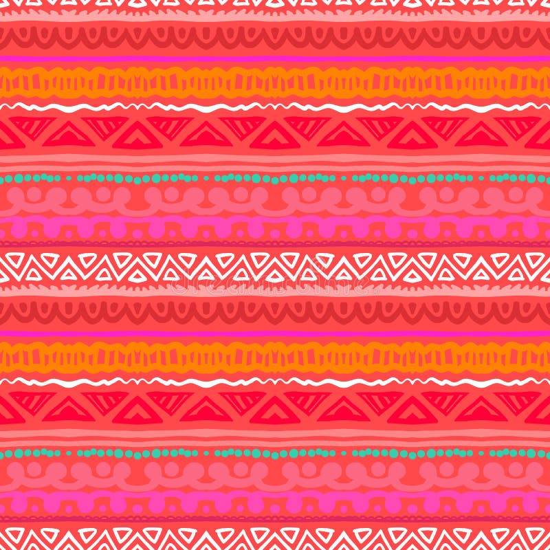 Striped pattern inspired by Aztec art in tropical coral red colors. Ethnic texture for web, print, wallpaper, home decor, spring summer fashion fabric, textile, invitation or website background. Striped pattern inspired by Aztec art in tropical coral red colors. Ethnic texture for web, print, wallpaper, home decor, spring summer fashion fabric, textile, invitation or website background