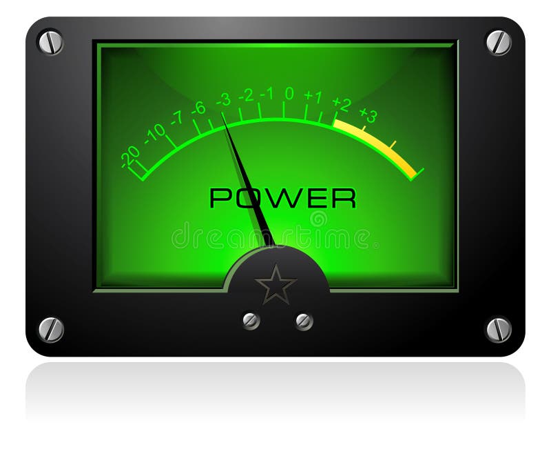 Green analog meter with scale and power written on it. Green analog meter with scale and power written on it